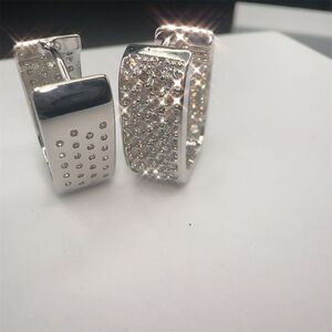 Silver Pave Encrusted Hoop Earrings Elegant Wedding Jewelry